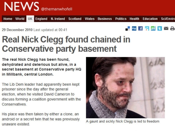 Real Nick Clegg Found Chained In Conservative Party Basement