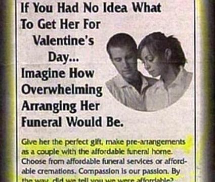 Valentines Advert For Pre-Arranged Funeral